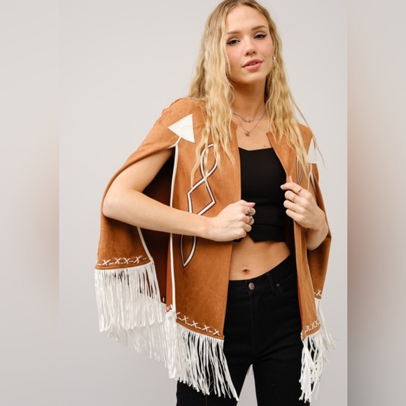 New blue b Light Pink Rose & White Whipstitch Fringe Trim Western Native Cape OS - Picture 10 of 14